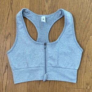 90 Degree By Reflex Light Gray Zip-Front Sports Bra